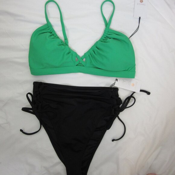 Shade & Shore 2 Pc Bikini Green and Black Size Small NWT - Picture 1 of 11
